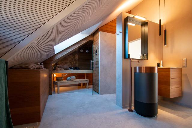 Ansicht Badezimmer mit Sauna